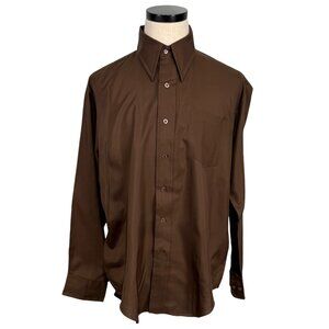 Vintage 70s Brown Ultima Long Sleeve Button-Up Shirt 34/35 Ever-Pressed Large